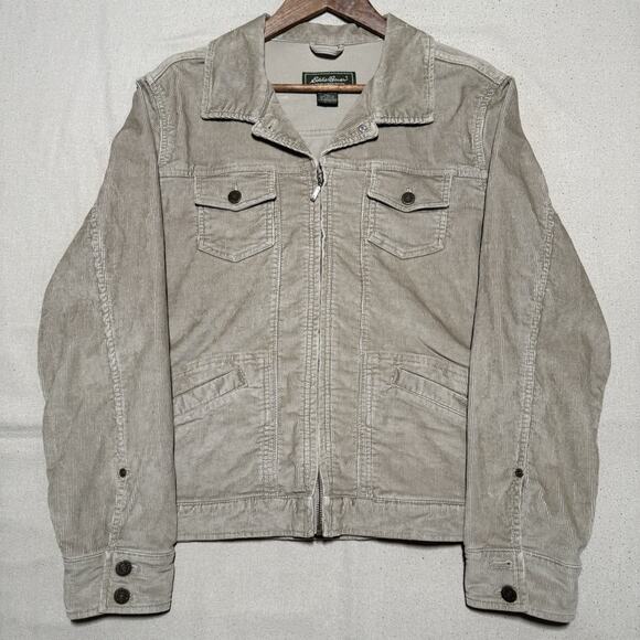 Eddie Bauer Jackets & Blazers - Eddie Bauer Tan Corduroy Jacket Womens Size Large Zip Up With Pockets
